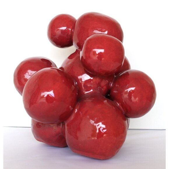 Modern Ceramic Sculpture Handmade Red Grapefruit Organic Shape Decorative Piece - Picture 5 of 13